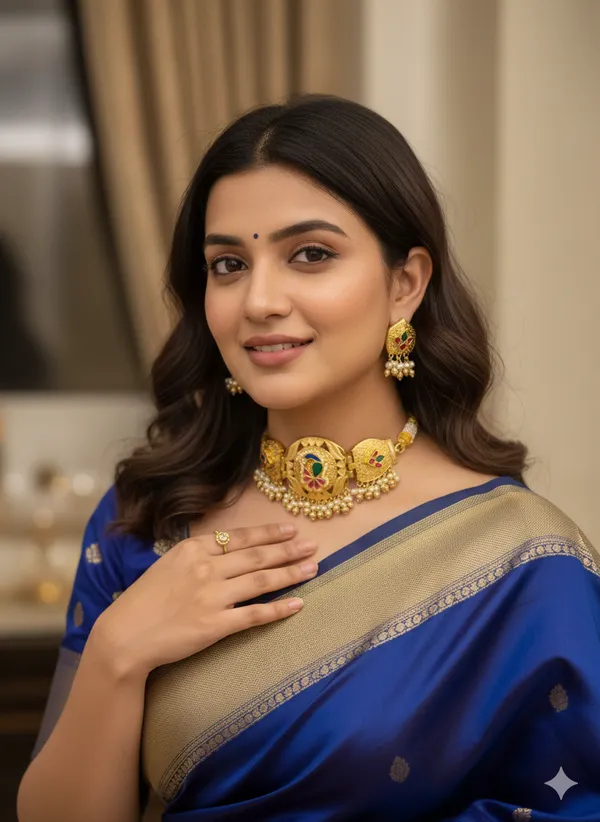TRISHIKA_GOLDPLATEDCHOKER_SET_WITH_EARRINGS_FOR_WOMEN