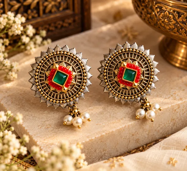 RANGILI_FUSION_THREAD_BRASS_HANDMADE_NECKLACE_WITH_EARRINGS