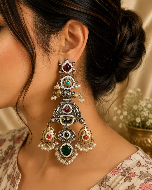 RANJHANA_LONG_DUALTONE_BRASS_EARRINGS_FOR_WOMEN