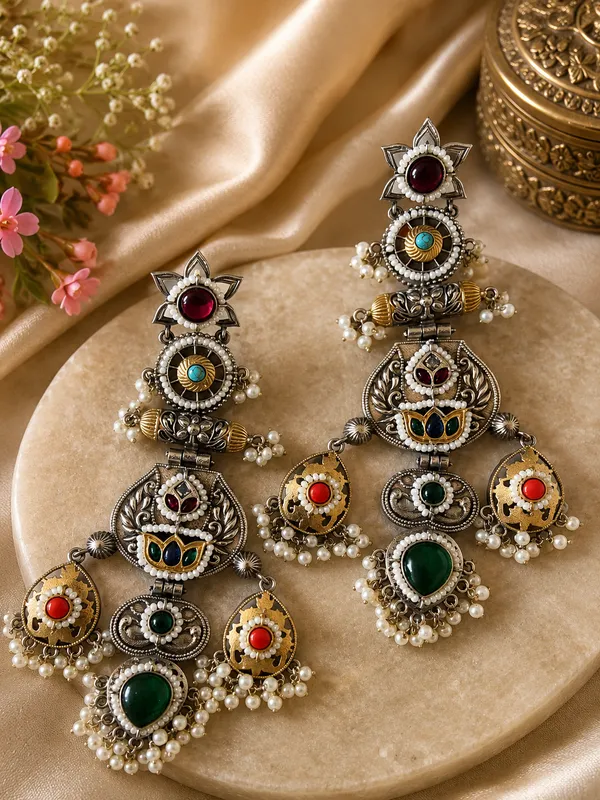 RANJHANA_LONG_DUALTONE_BRASS_EARRINGS_FOR_WOMEN