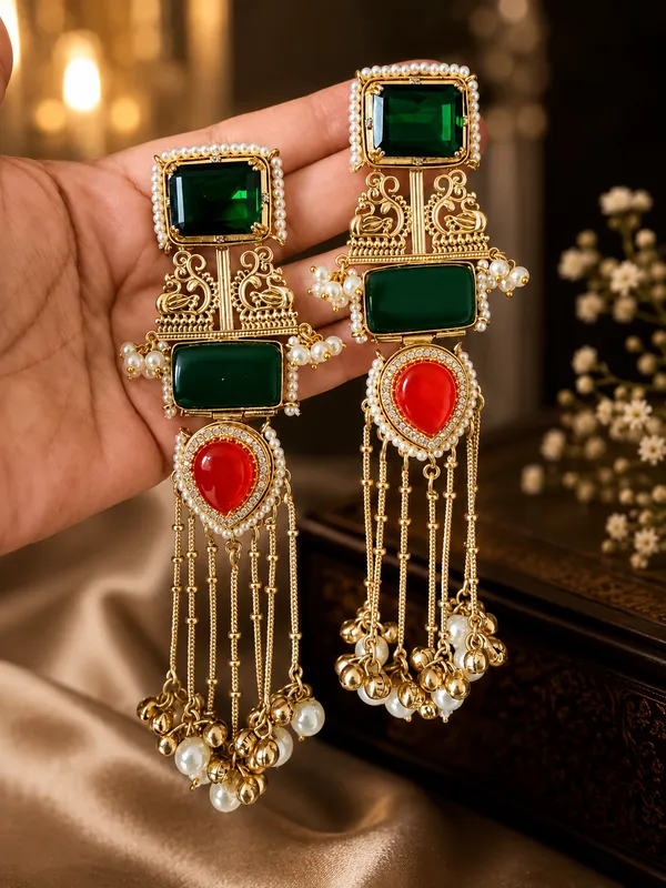 RAJUL_RED_GREEN_KASHMIRI_GHOONGROO_EARRINGS
