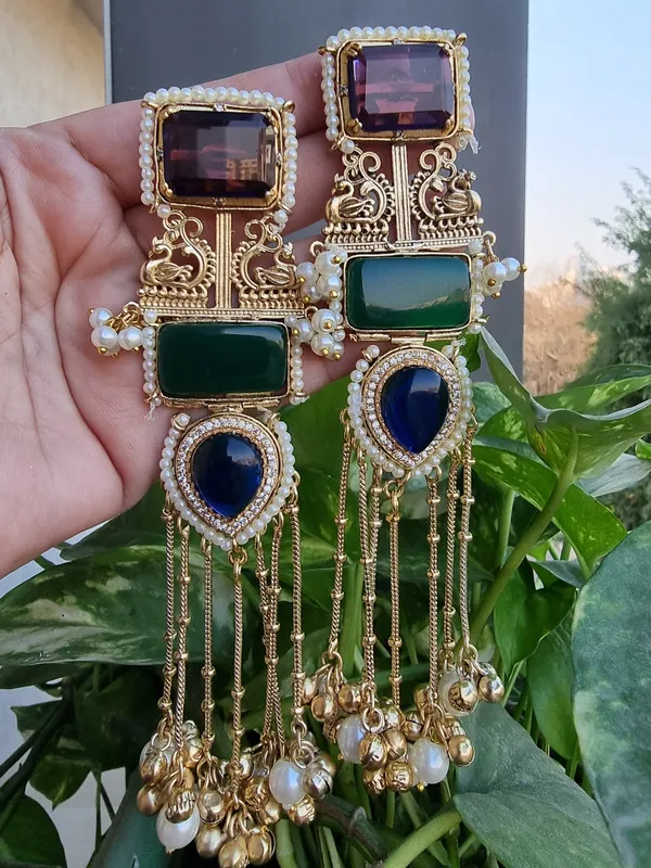 RAJUL_GREEN_PURPLE__KASHMIRI_GHOONGRNOO_EARRINGS