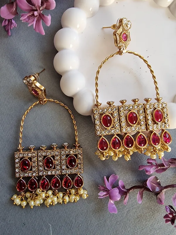 AASHINI_LONG_GOLD_PLATED_KEMP_STONE_EARRINGS_FOR_WOMEN