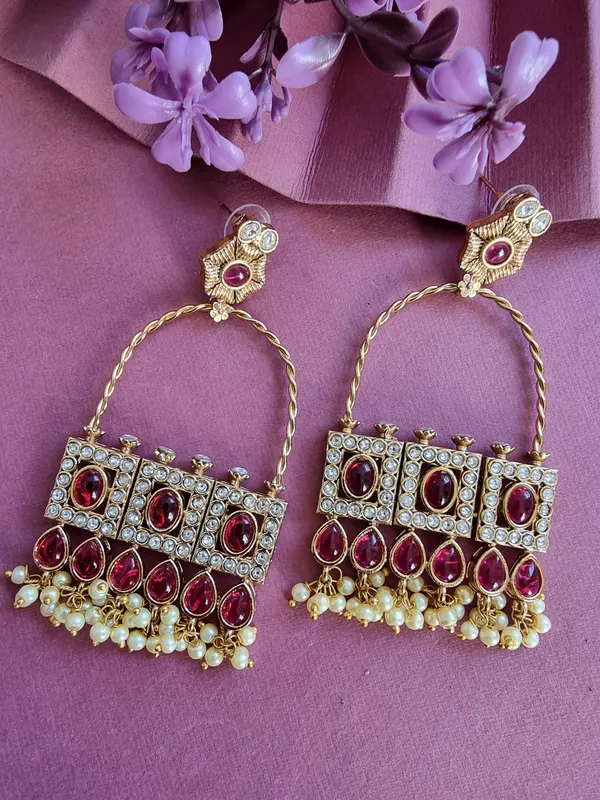 AASHINI_LONG_GOLD_PLATED_KEMP_STONE_EARRINGS_FOR_WOMEN