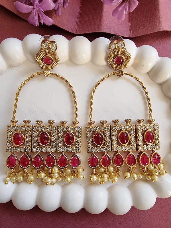 AASHINI_LONG_GOLD_PLATED_KEMP_STONE_EARRINGS_FOR_WOMEN