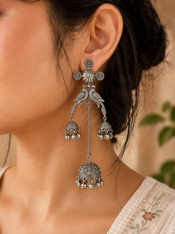 CHIRAIYA_OXIDIZED_BRASS_LIGHT_WEIGHT_LONG_KASHMIRI_EARRINGS_