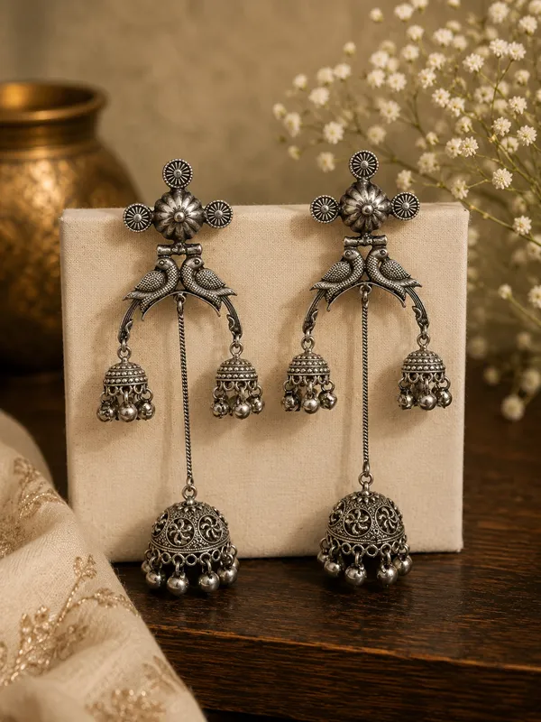 CHIRAIYA_OXIDIZED_BRASS_LIGHT_WEIGHT_LONG_KASHMIRI_EARRINGS_