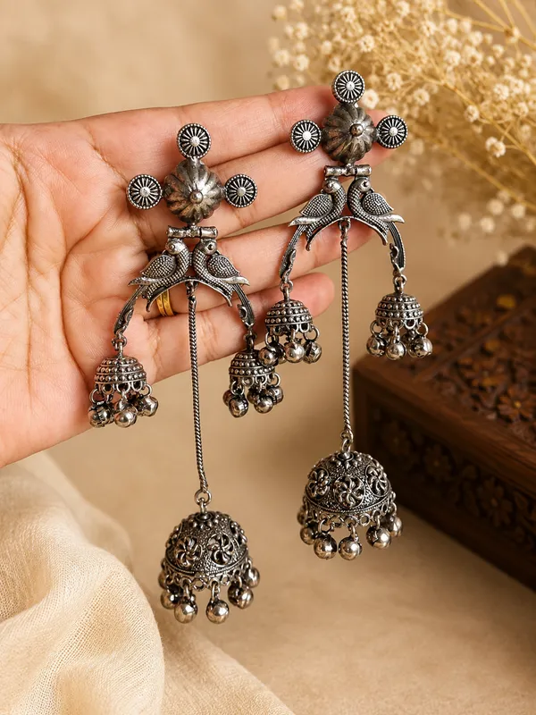 CHIRAIYA_OXIDIZED_BRASS_LIGHT_WEIGHT_LONG_KASHMIRI_EARRINGS_