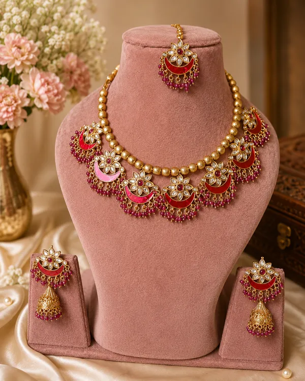 DAGINE_KUNDAN_MEENA_NECKLACE_WITH_MANGTIKA_AND_EARRINGS