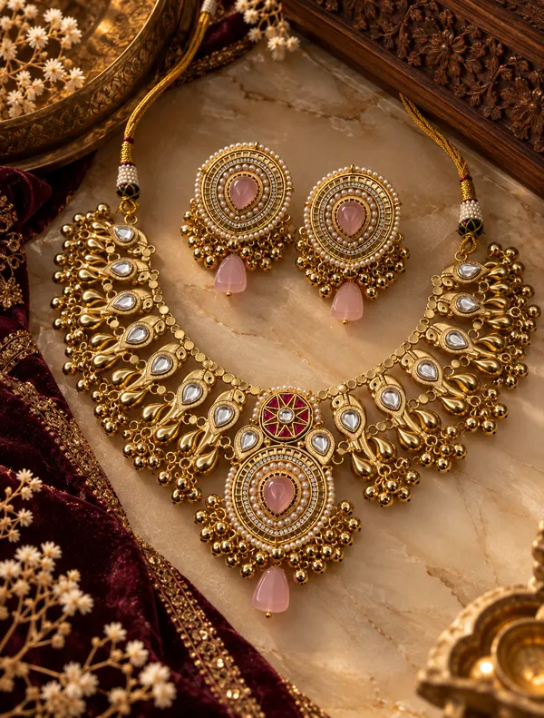 RAJSI_PINK_KUNDAN_GOLD_PLATED_NECKLACE_WITH_EARRINGS