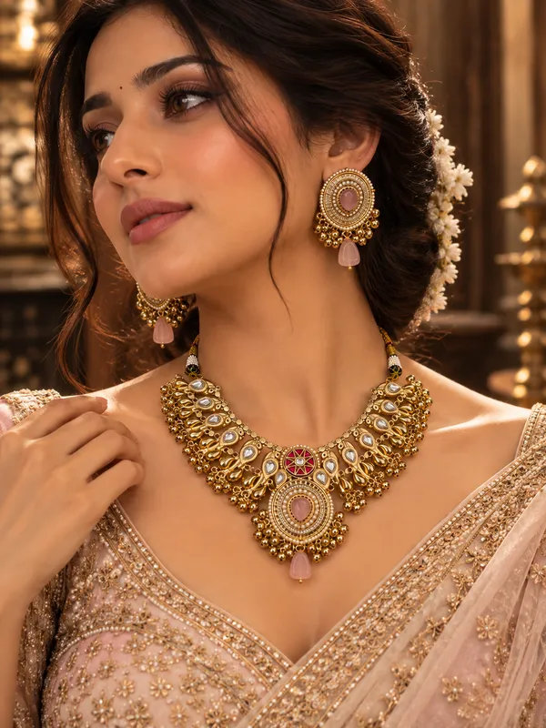 RAJSI_PINK_KUNDAN_GOLD_PLATED_NECKLACE_WITH_EARRINGS