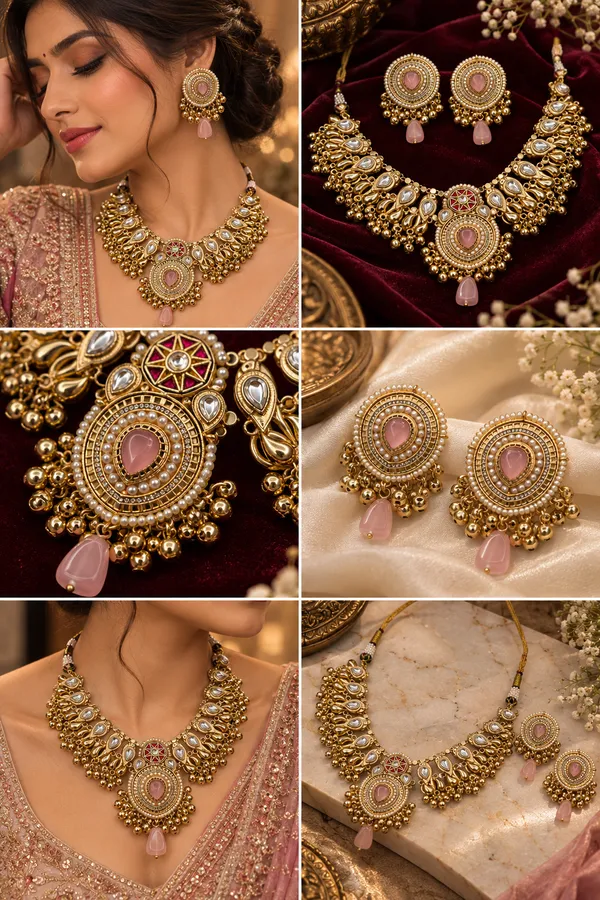 RAJSI_PINK_KUNDAN_GOLD_PLATED_NECKLACE_WITH_EARRINGS