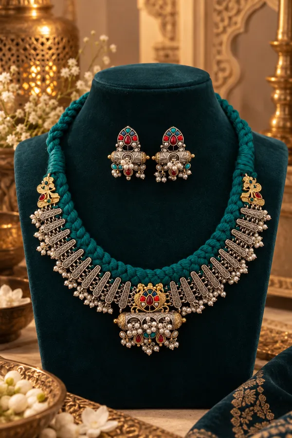 Dhara_Multicolour_Oxidised_Silver_Tribal_Fusion_Necklace_Set_with_Earrings_for_Women