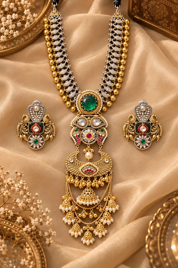 NOOH_FUSION_STATEMENT_BRASS_DOUBLET_NECKLACE_WITH_EARRINGS