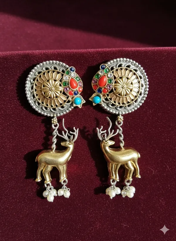 GOLDEN_HANGING_DEER_MULTI__LONG_EARRINGS_FOR_WOMEN