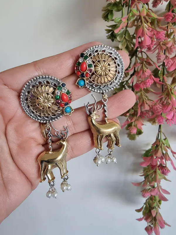 GOLDEN_HANGING_DEER_MULTI__LONG_EARRINGS_FOR_WOMEN