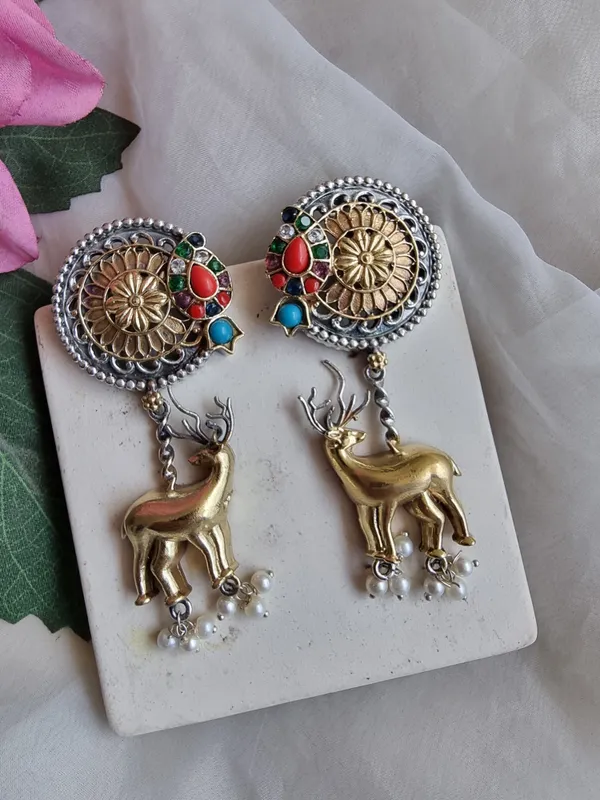 GOLDEN_HANGING_DEER_MULTI__LONG_EARRINGS_FOR_WOMEN