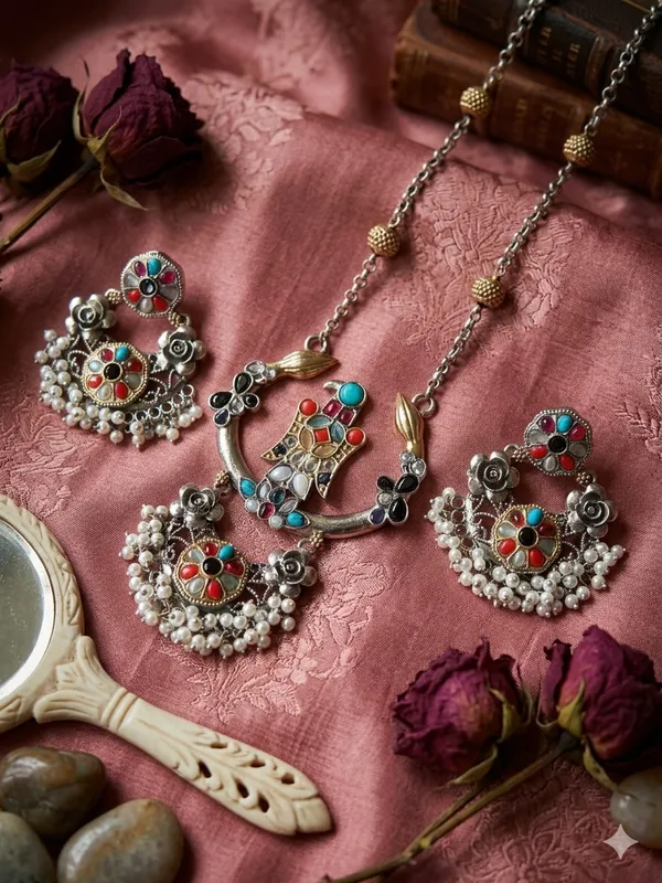 APSARA_LONG_DUALTONE_NAVRATAN_PENDENT_SET_WITH_EARRINGS_FOR_WOMEN