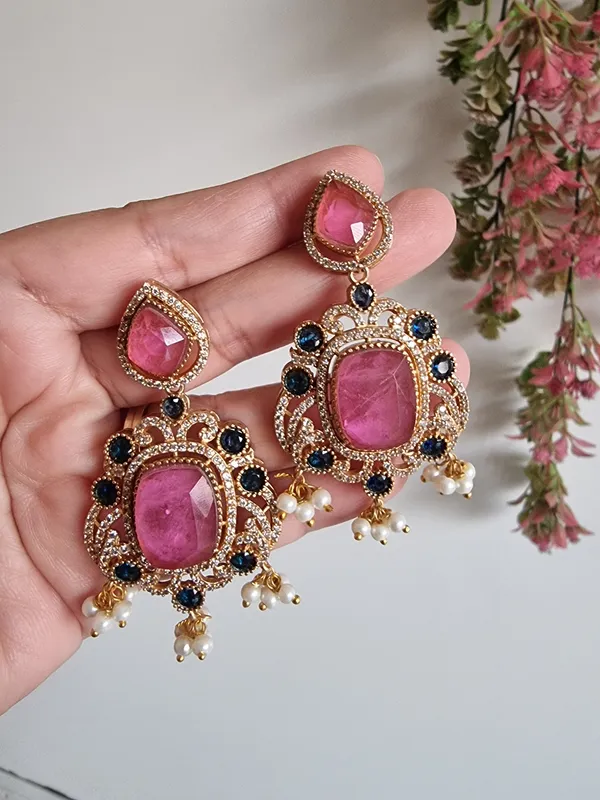 KAVERI_PINK_BLUE_DOUBLET_NECKLACE_WITH_EARRINGS_FOR_WOMEN