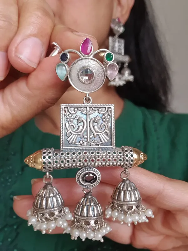 KEHKASH_DUAL_TONE_LONG_MULTI_COLOR_EARRINGS_FOR_WOMEN