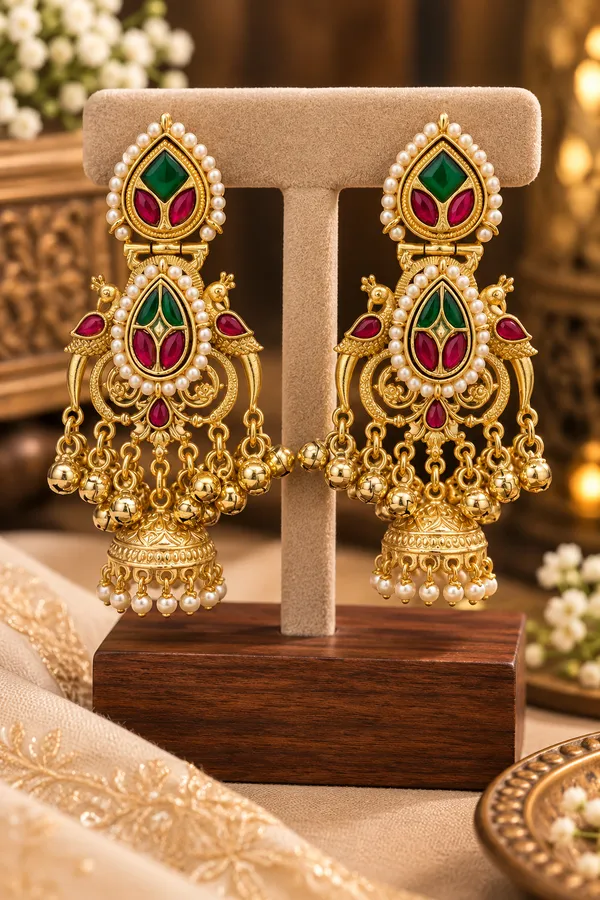 Kashvi_Kundan_Green_Ruby_Statement_Jhumka_Earrings_for_Women