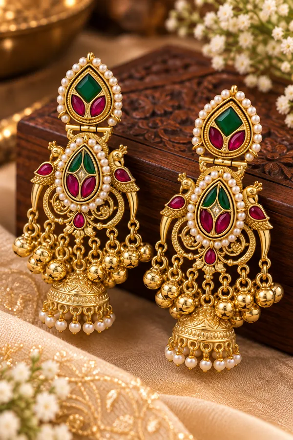 Kashvi_Kundan_Green_Ruby_Statement_Jhumka_Earrings_for_Women