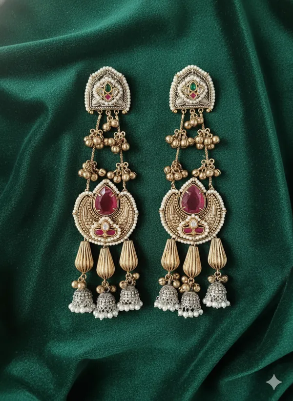 LADLI_RED__DOUBLET_LONG_KASHMIRI_EARRINGS_FOR_WOMEN