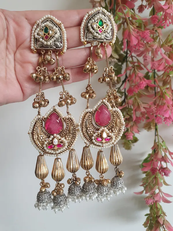 LADLI_RED__DOUBLET_LONG_KASHMIRI_EARRINGS_FOR_WOMEN
