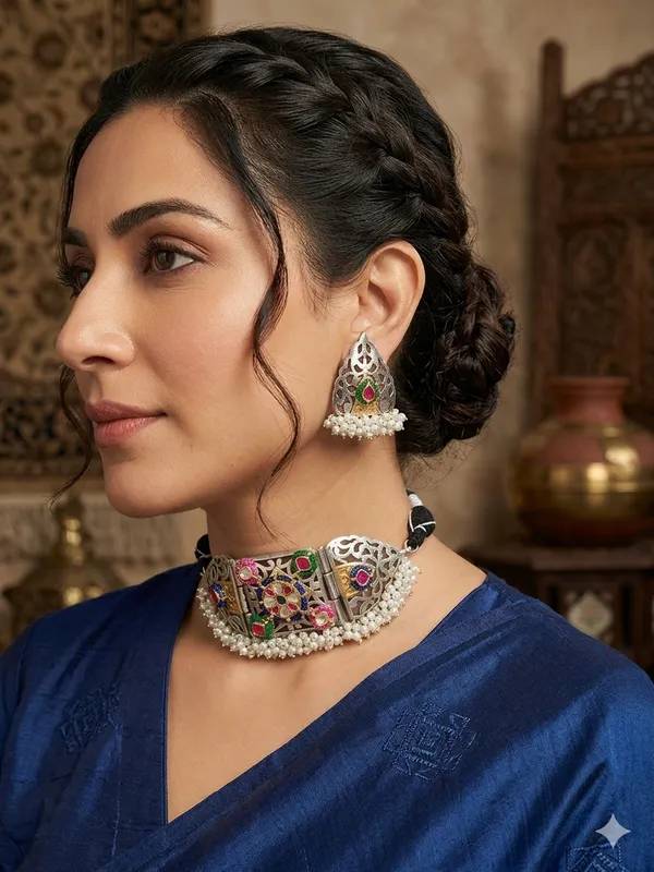 RAAG_KUNDAN_FUSION_BRASS__STATEMENT_CHOKER_SET_WITH_EARRINGS