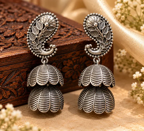 MEENAKSHI_ANTIQUE_SILVER_STATEMENT_NECKLACE_WITH_EARRINGS