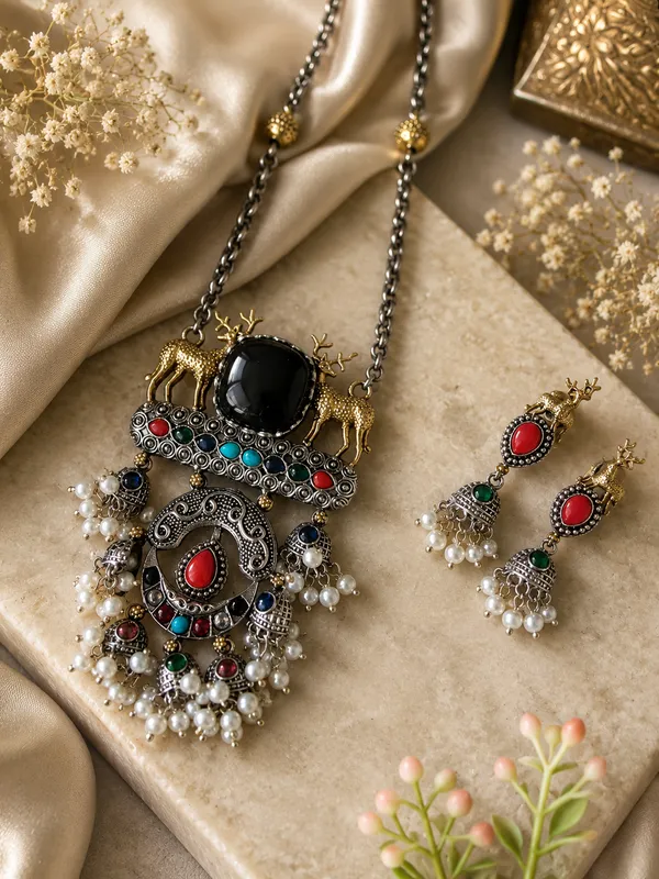 MIYA_OXIDIZED_BRASS_PENDENT_SET_FOR_WOMEN