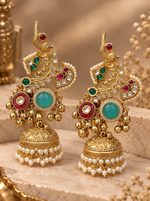 Mayuri_Multicolour_Kundan_Peacock_Jhumka_Earrings_for_Women