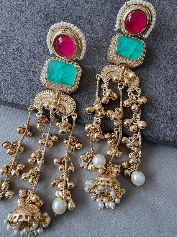 NAZAKAT_LONG_MINT,RUBY_KASHMIRI_GHOONGROO_EARRING__FOR_WOMEN