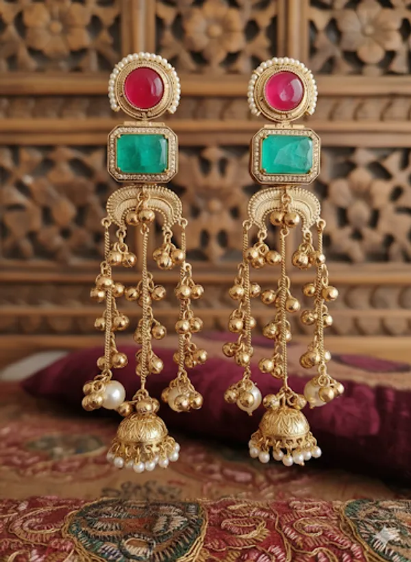 NAZAKAT_LONG_MINT,RUBY_KASHMIRI_GHOONGROO_EARRING__FOR_WOMEN