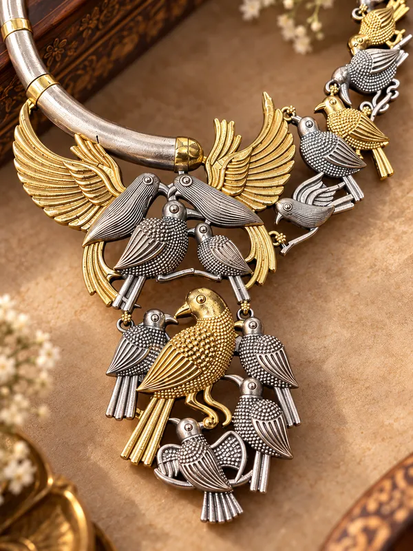 PAKSHI_DUALTONE_BIRD_MOTIF_NECKLACE_SET_WITH_EARRINGS_FOR_WOMEN