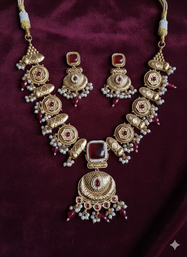 POORVI_LONG_GOLD_PLATED_RED_SAMIPRESIOUS_STONE__NECKLACE_SET_FOR_WOMEN
