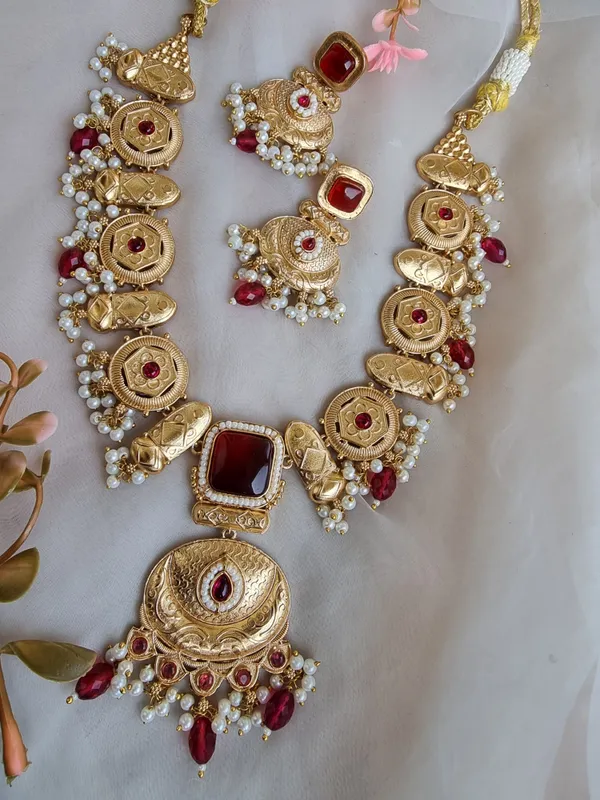 POORVI_LONG_GOLD_PLATED_RED_SAMIPRESIOUS_STONE__NECKLACE_SET_FOR_WOMEN