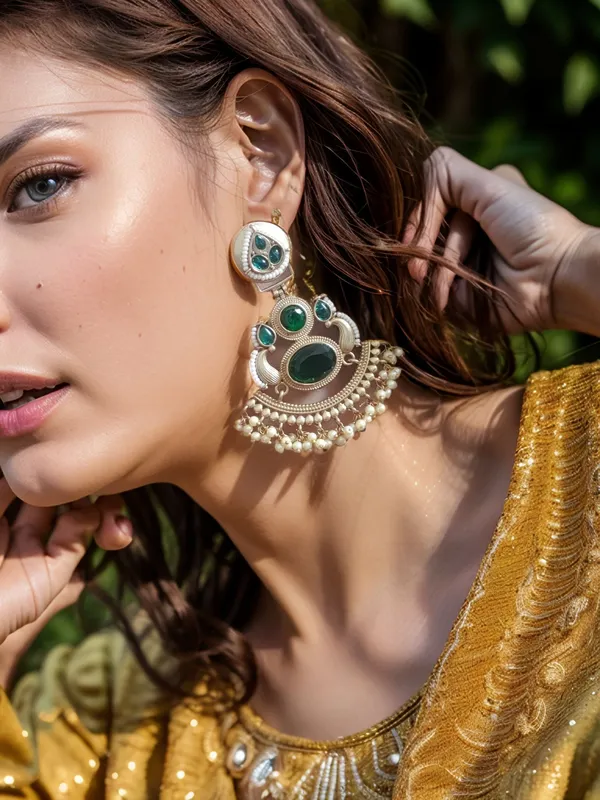 CHANDRIKA_GREEN_COLOR_ANTIQUE_GOLD_LONG_EARRINGS