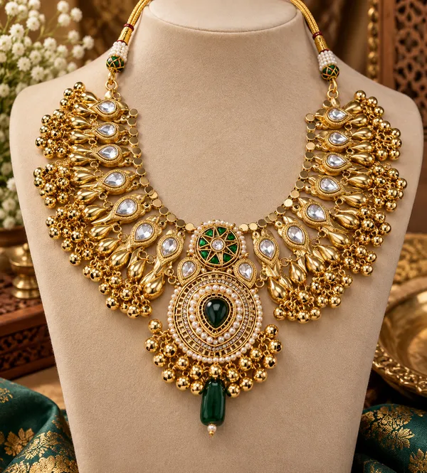 RAJSI_GREEN_KUNDAN_GOLD_PLATED_NECKLACE_WITH_EARRINGS