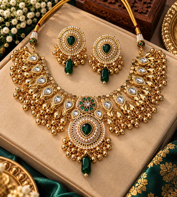 RAJSI_GREEN_KUNDAN_GOLD_PLATED_NECKLACE_WITH_EARRINGS