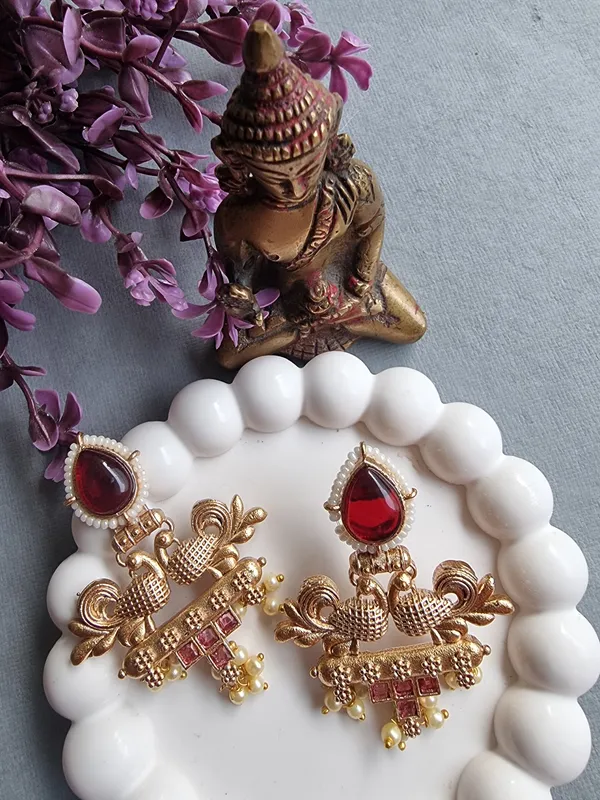 RAMYA_24_CARAT_GOLD_PLATED_RED_NECKLACE_SET_WITH_EARRINGS