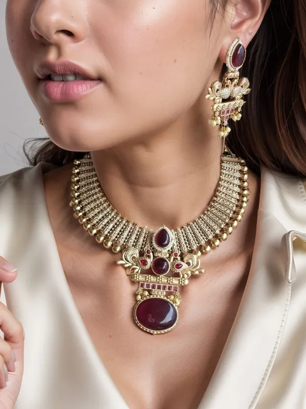 RAMYA_24_CARAT_GOLD_PLATED_RED_NECKLACE_SET_WITH_EARRINGS