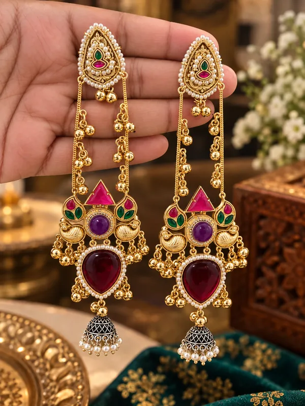 RANGBAHAR_MULTICOLOUR_KUNDAN_GOLD_PLATED_JHUMKA_EARRINGS