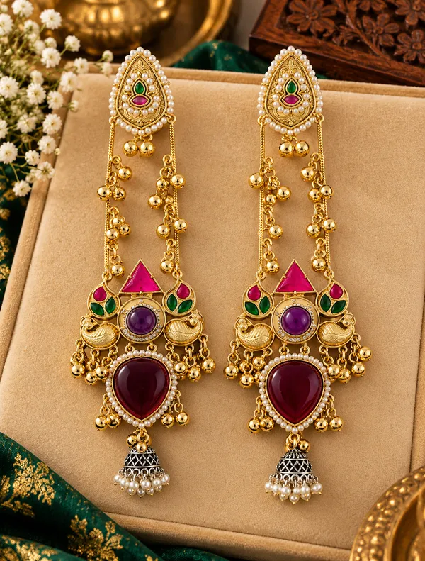 RANGBAHAR_MULTICOLOUR_KUNDAN_GOLD_PLATED_JHUMKA_EARRINGS
