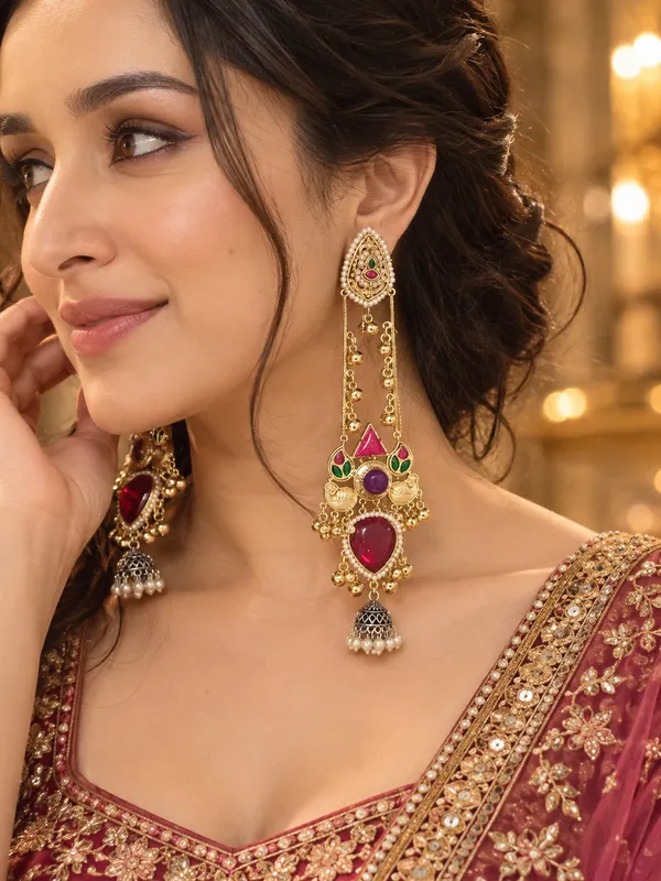 RANGBAHAR_MULTICOLOUR_KUNDAN_GOLD_PLATED_JHUMKA_EARRINGS