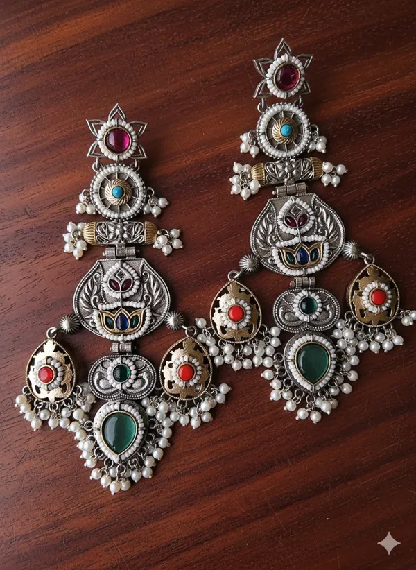 RANJHANA_LONG_DUALTONE_BRASS_EARRINGS_FOR_WOMEN