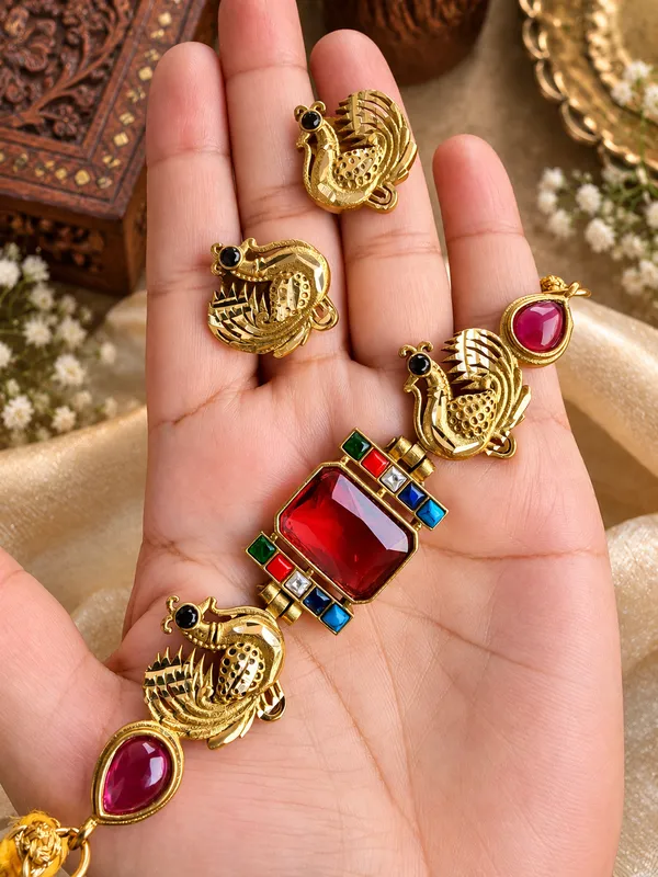 RED_PEACOCK_GOLDPLATED_BRASS_CHOKER_SET_FOR_WOMEN