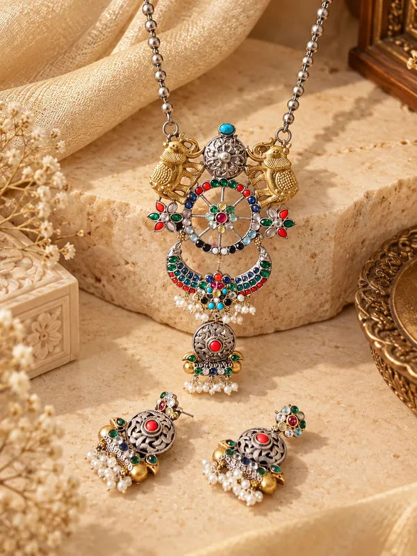 ROYAL_HERITAGE__ELEPHANT_BRASS_NAVRATAN_LONG_PENDENT_SET