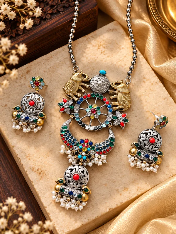 ROYAL_HERITAGE__ELEPHANT_BRASS_NAVRATAN_LONG_PENDENT_SET
