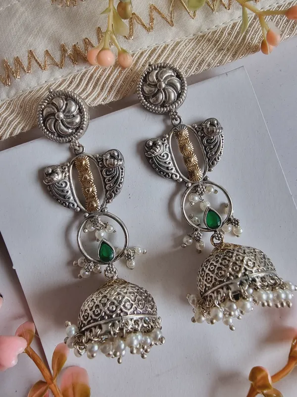 SAADGI_DUALTONE_BRASS_LONG_JHUMKA_EARRINGS